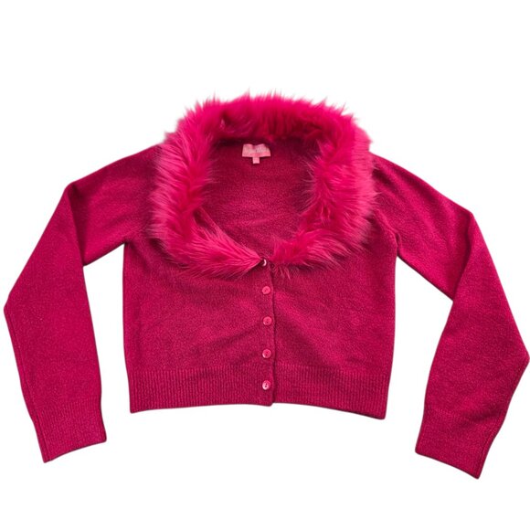 Dolls Kill Sugar Thrillz Marabou Fur Trim Cardigan Sweater Deep Scoop Neck 1X - Picture 1 of 11